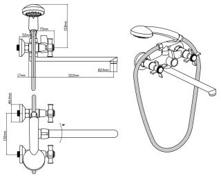 Смеситель для ванны с душем BOOU BA5333-4-B723-C018 хром